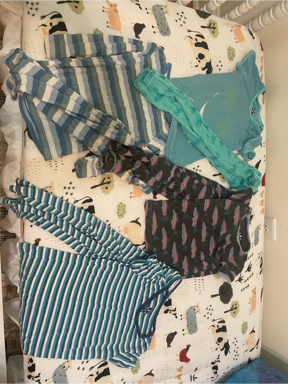 Kickee Pants Mixed Blue & Teal Kids Pajama Tops Set